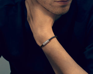 black leather cable bracelet le 7g