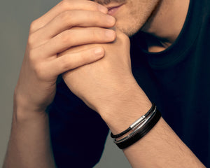 black leather cable bracelet le 7g